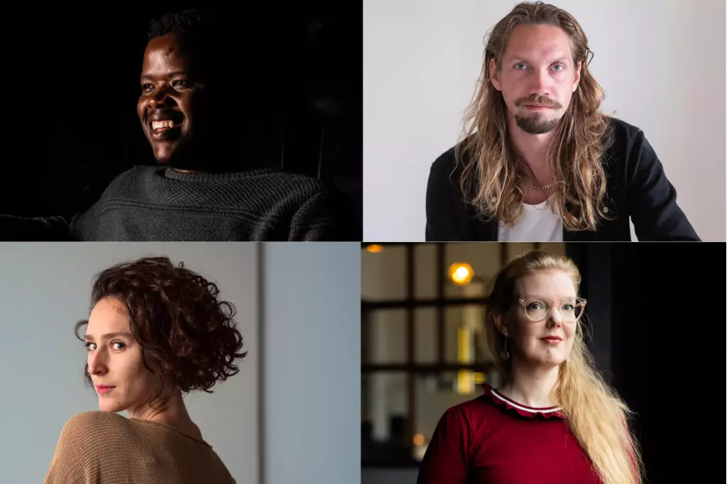 The ISPA fellows (clockwise from top left): Mxolisi Masilela (© Mashudu Phophi), Yannick Noomen (© Mario Spada), Andrea Voets (© Koosje Koolbergen) and Maya Roest (© Khalid Amakran) 